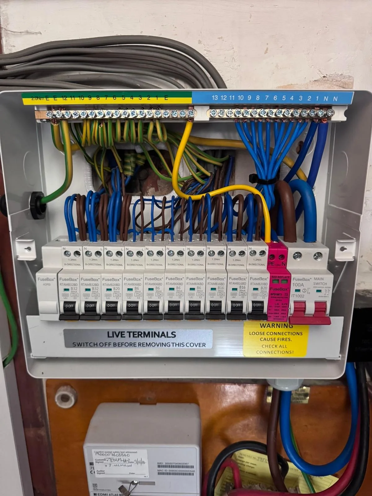 Modern consumer unit with individual RCBO protection installed in West Sussex