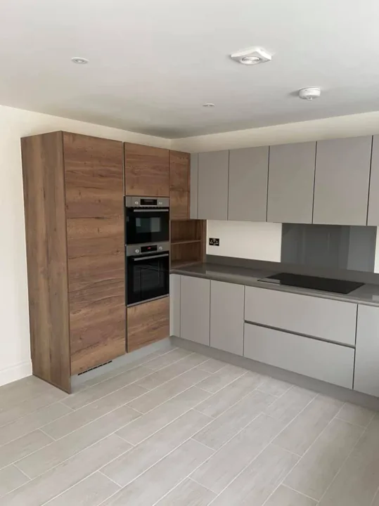 Downlights and appliances installed in a new-build kitchen
